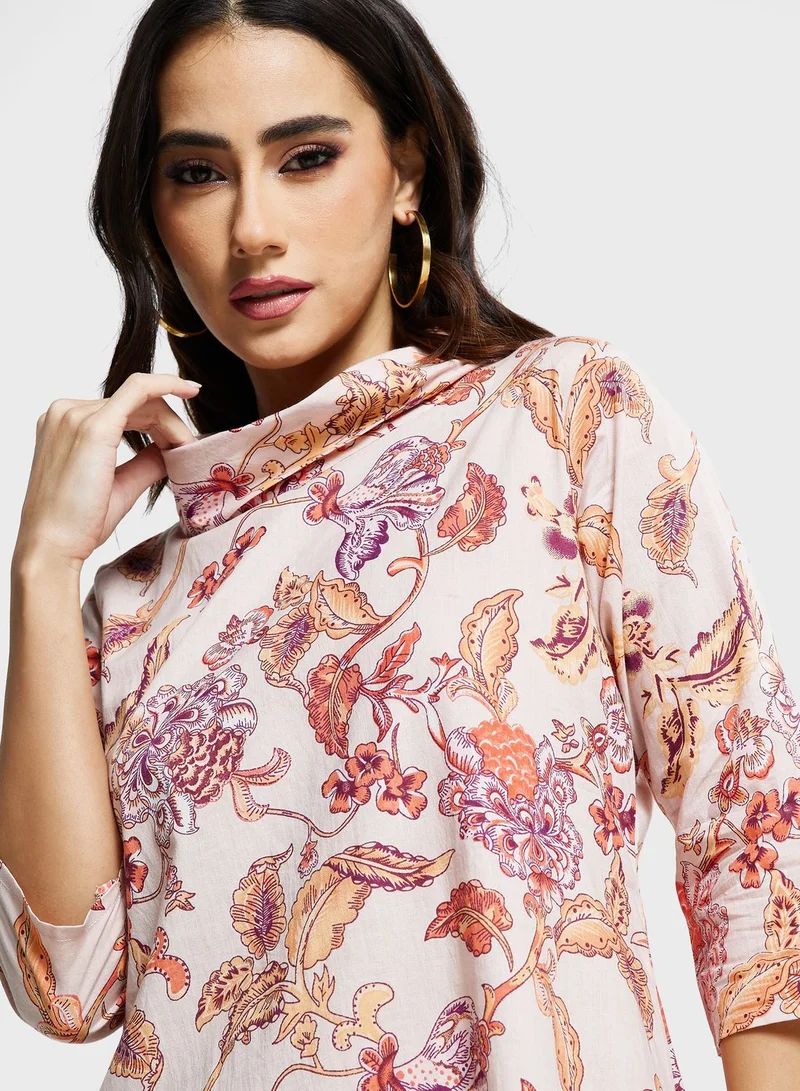 kolaba Asymmetric Hem Floral Print Dress