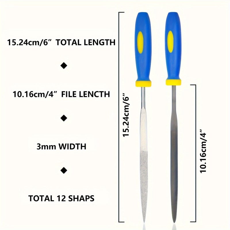 12 Piece Carbon Steel And Diamond File Set With Comfort Grip And Case - Image 3