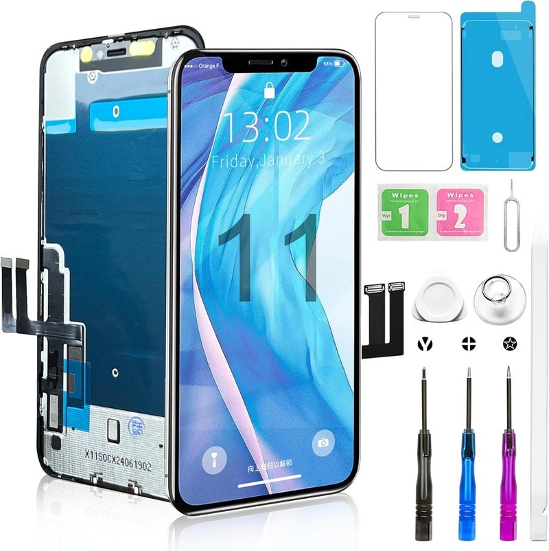 BHMBKCT طقم استبدال شاشة آيفون 11 - شاشة LCD بدقة عالية 3D Touch مع أدوات الإصلاح - متوافق مع الطرازات A2111، A2221، A2223 (6.1 بوصة) - أسود - Image 1