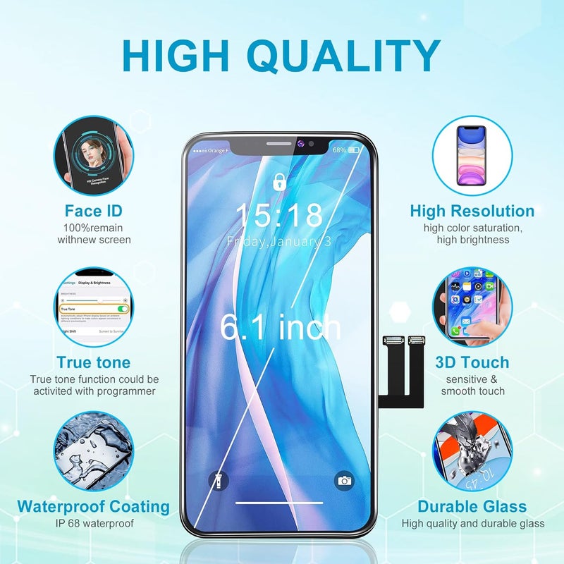 BHMBKCT طقم استبدال شاشة آيفون 11 - شاشة LCD بدقة عالية 3D Touch مع أدوات الإصلاح - متوافق مع الطرازات A2111، A2221، A2223 (6.1 بوصة) - أسود - Image 4