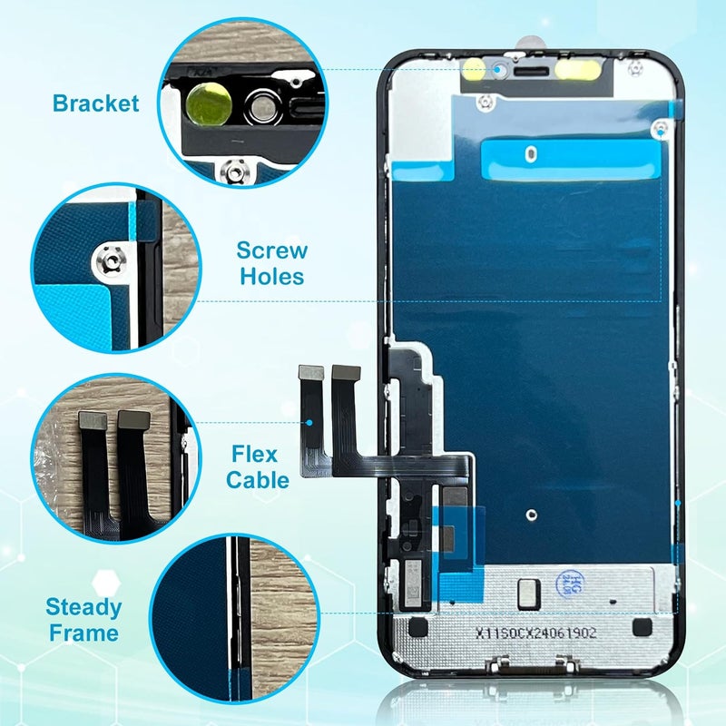 BHMBKCT طقم استبدال شاشة آيفون 11 - شاشة LCD بدقة عالية 3D Touch مع أدوات الإصلاح - متوافق مع الطرازات A2111، A2221، A2223 (6.1 بوصة) - أسود - Image 3