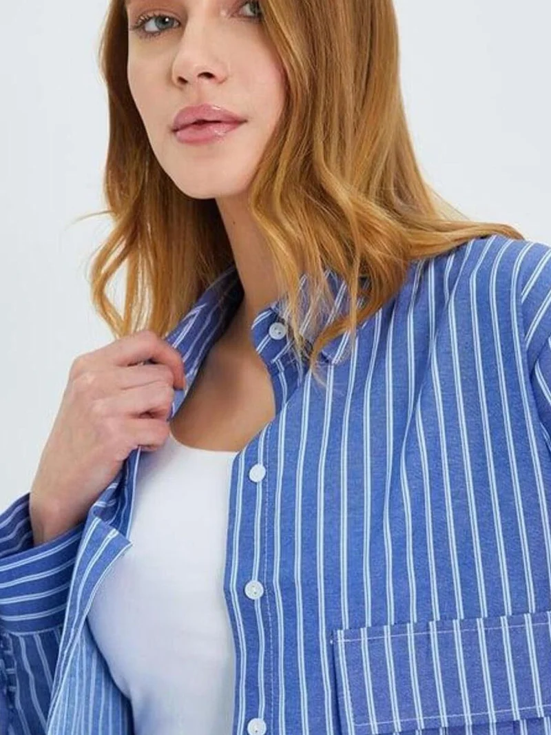 MixRay Mixray Striped Poplin Crop Shirt with Pocket
