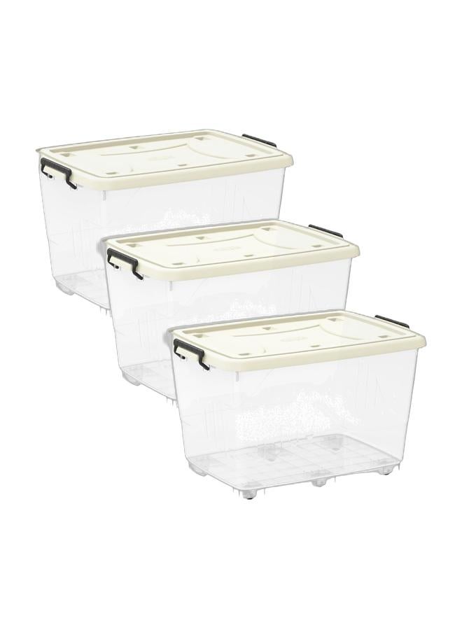 Cosmoplast 82L Clear Plastic Storage Box With Wheels & Lockable Lid (Pack Of 3) - Image 1
