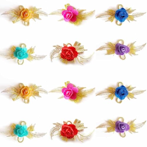 ADIKALA™ Handmade Artificial Foam Rose Flower Bunch for Trousseau Packing, Ready to use Flower Brooch Hamper for Decoration, Gift Wrapping Flowers (12, Multi Color) - Image 1
