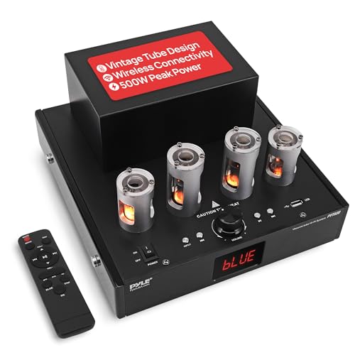 Pyle Bluetooth Amplifier Receiver with 4 Vacuum Tubes - 500W High-Fidelity Home Audio Stereo System, USB Reader, CD/DVD Inputs, Subwoofer Output, Built-in Cooling Fan - Image 1