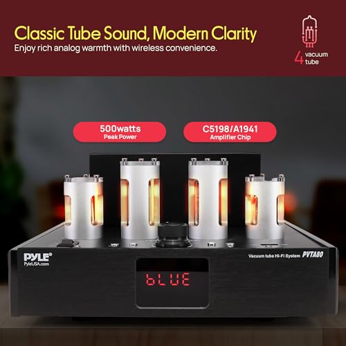 Pyle Bluetooth Amplifier Receiver with 4 Vacuum Tubes - 500W High-Fidelity Home Audio Stereo System, USB Reader, CD/DVD Inputs, Subwoofer Output, Built-in Cooling Fan - Image 3
