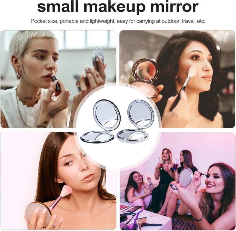 2 Pieces Portable Foldable Small Makeup Mirrors Double-Sided Pocket Compact Cosmetic Mirrors for Travel Handheld Use, White and Black - Image 3