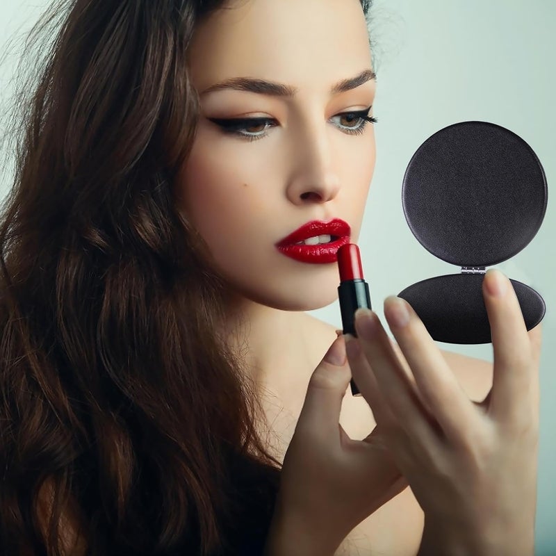 2 Pieces Portable Foldable Small Makeup Mirrors Double-Sided Pocket Compact Cosmetic Mirrors for Travel Handheld Use, White and Black - Image 4