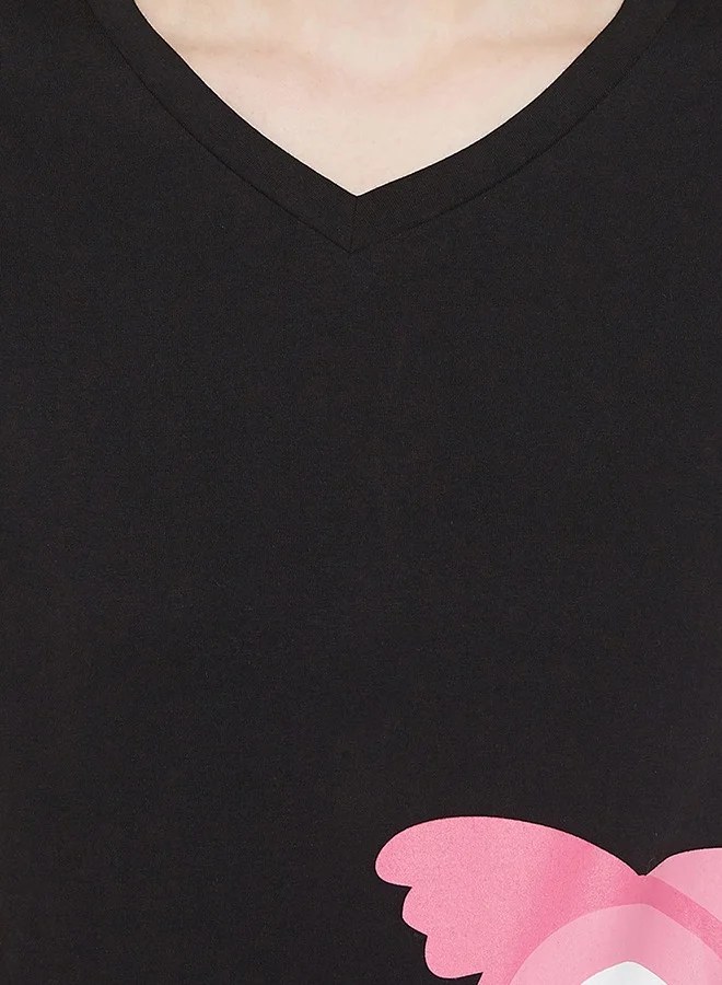 كلوفيا Clovia Owl Print Top & Pyjama in Black - 100% Cotton