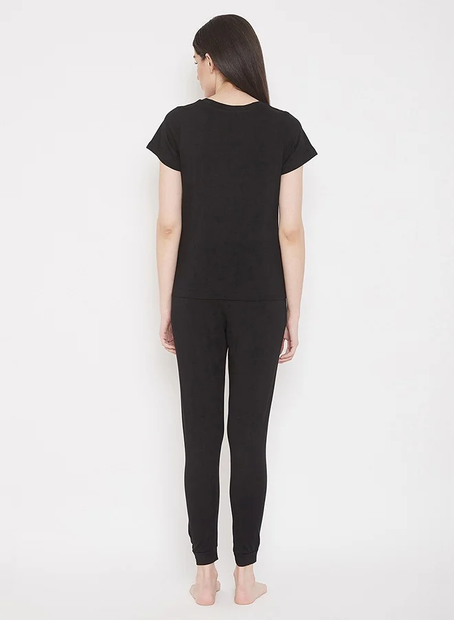 كلوفيا Clovia Owl Print Top & Pyjama in Black - 100% Cotton