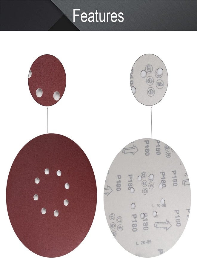 اتول مارت أقراص صنفرة Utoolmart مقاس 9 بوصات و8 فتحات وخطاف وحلقة، 180 حبيبة، ورق صنفرة من أكسيد الألومنيوم المتكتل لصنفرة المدارات - Image 3