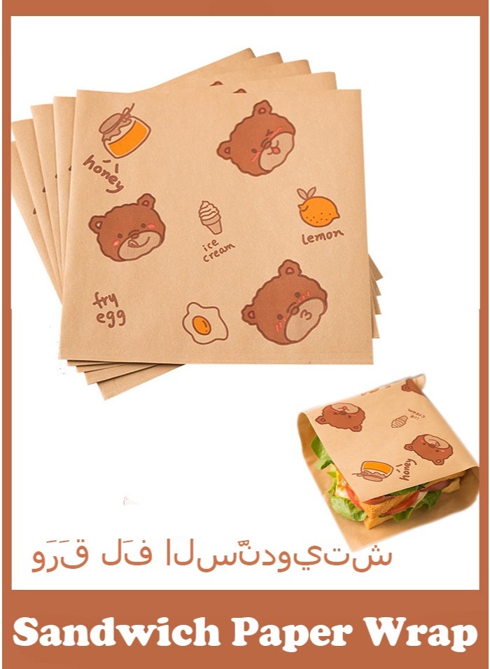 100 ورقة تغليف ورقية للساندويتشات من الدرجة الغذائية، اكياس ورقية مقاومة للدهون وغير لاصقة، اوراق شمع ديلي مقصوصة مسبقا، اكياس برجر مثلثة لتغليف الكيك والهامبرغر والخبز والدونات والوجبات الخفيفة - Image 1