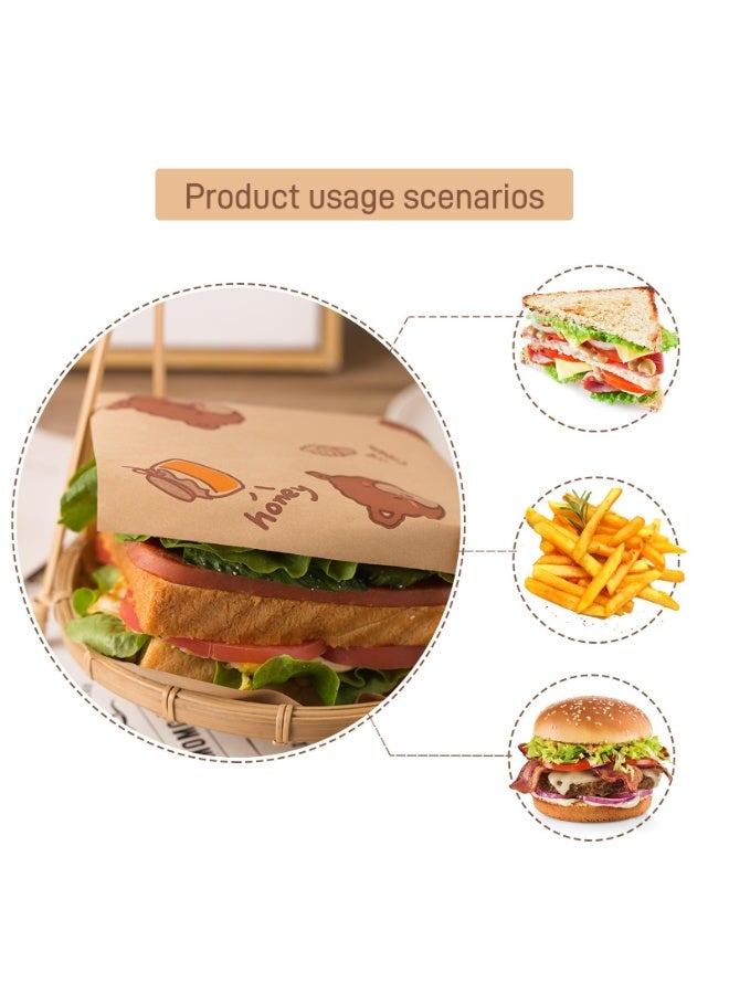 100 ورقة تغليف ورقية للساندويتشات من الدرجة الغذائية، اكياس ورقية مقاومة للدهون وغير لاصقة، اوراق شمع ديلي مقصوصة مسبقا، اكياس برجر مثلثة لتغليف الكيك والهامبرغر والخبز والدونات والوجبات الخفيفة - Image 4
