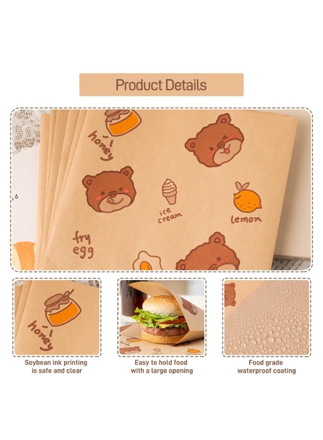 100 ورقة تغليف ورقية للساندويتشات من الدرجة الغذائية، اكياس ورقية مقاومة للدهون وغير لاصقة، اوراق شمع ديلي مقصوصة مسبقا، اكياس برجر مثلثة لتغليف الكيك والهامبرغر والخبز والدونات والوجبات الخفيفة - Image 5