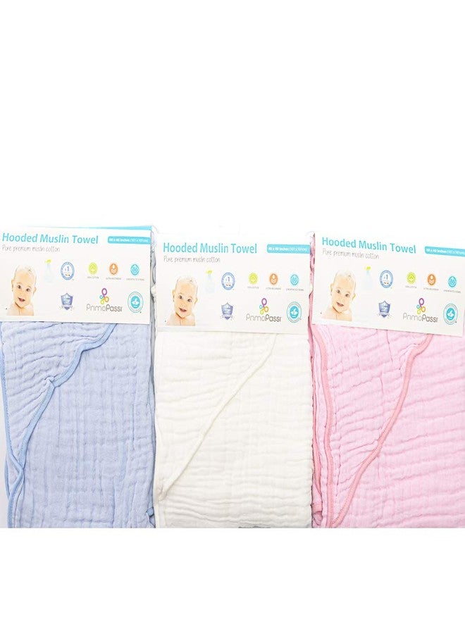 Primo Passi Hooded Bath Towel 40x40in Extra Large Bath Towel 100% Muslin Cotton 6 Layers for Babys Soft and Absorbent White| - Image 2