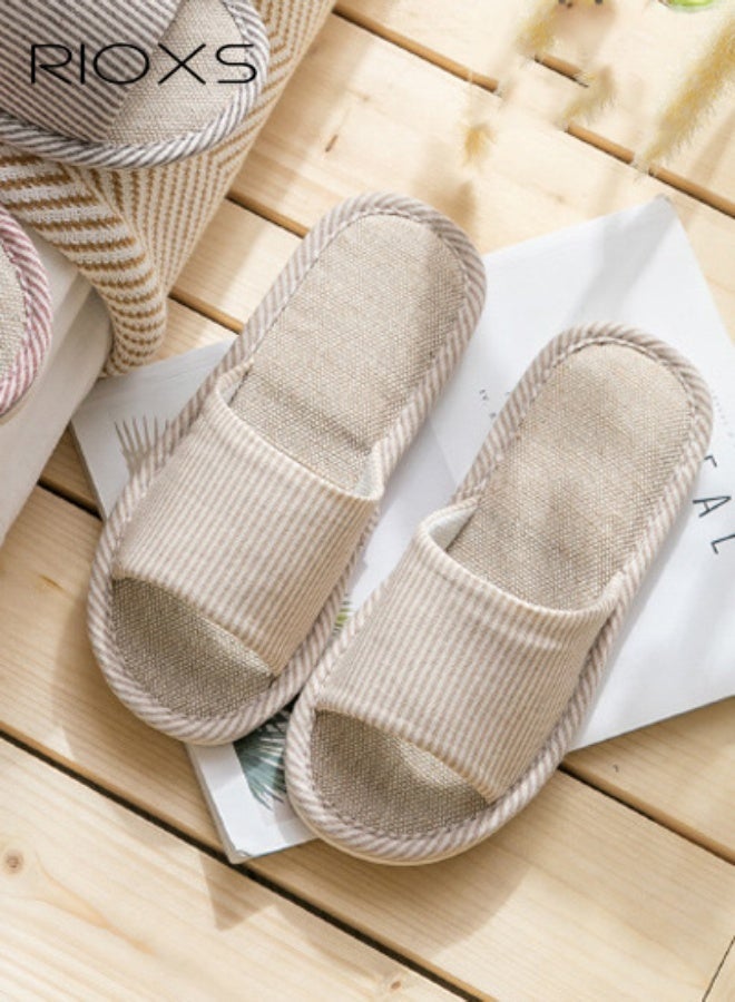 RIOXS Couple Slippers,Striped Cotton Open Toe Slippers For Men And Women,Unisex Anti-Slip Flat Sandal Slippers,Soft Breathable Linen Slippers,Open Toe Slippers For House/ Bedroom/ Living Room/ Indoor And Outdoor Use - Image 5