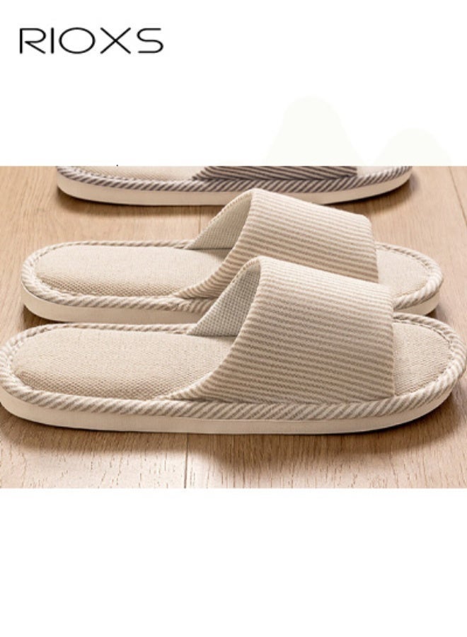 RIOXS Couple Slippers,Striped Cotton Open Toe Slippers For Men And Women,Unisex Anti-Slip Flat Sandal Slippers,Soft Breathable Linen Slippers,Open Toe Slippers For House/ Bedroom/ Living Room/ Indoor And Outdoor Use - Image 3