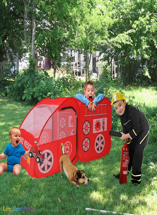 LimitlessFunN Fire Truck Pop Up Kids Play Tent | Includes Star Lights & Carrying Case |, Children Indoor Firetruck Playhouse for Boys, Toddlers, 27" D x 55" W x 27" H - Image 4