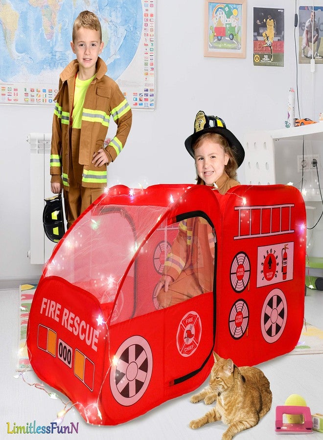 LimitlessFunN Fire Truck Pop Up Kids Play Tent | Includes Star Lights & Carrying Case |, Children Indoor Firetruck Playhouse for Boys, Toddlers, 27" D x 55" W x 27" H - Image 3