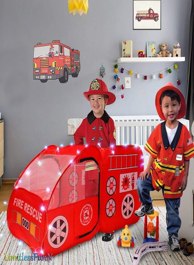 LimitlessFunN Fire Truck Pop Up Kids Play Tent | Includes Star Lights & Carrying Case |, Children Indoor Firetruck Playhouse for Boys, Toddlers, 27" D x 55" W x 27" H - Image 5