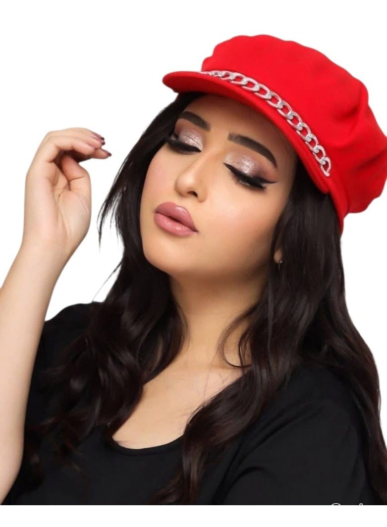 Cap barre with accessory, red color, gathers all hair with volume