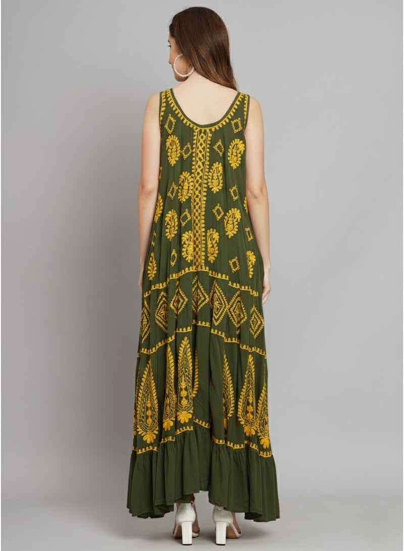 Alaya Hand Embroidered Chikankari Modal Kaftan-AL3605 - Image 4