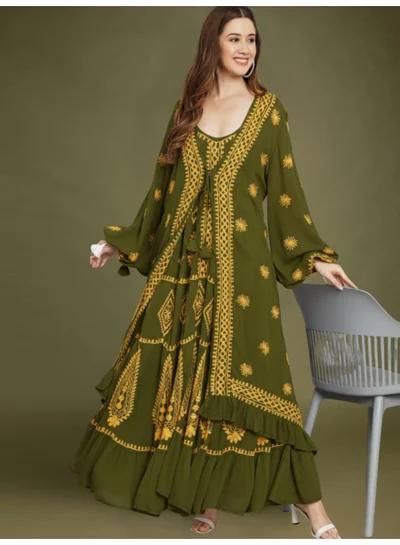 Alaya Hand Embroidered Chikankari Modal Kaftan-AL3605