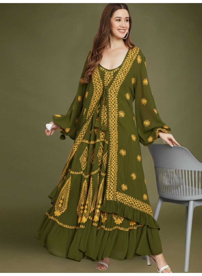 Alaya Hand Embroidered Chikankari Modal Kaftan-AL3605 - Image 1