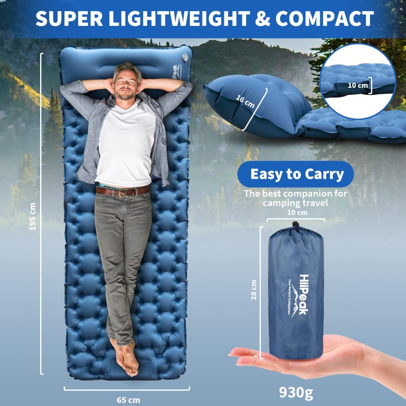 HiiPeak Sleeping Pad for Camping- Ultralight Inflatable Sleeping Mat with Built-in Foot Pump & Pillow, Upgraded Compact Camping Air Mattress for Tent, Backpacking, Hiking - Image 2