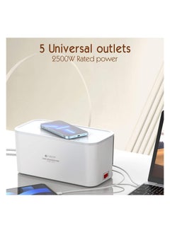 CAROSKI CAROSKI - Power Extension Cord with 15W Wireless Charger and Cable Management Box - 5 Universal Outlets - 6 ft Extension Cable Power Strip Sleek Organizer Box  - Image 4