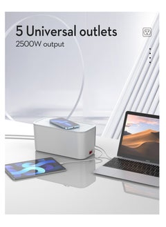 CAROSKI CAROSKI - Power Extension Cord with 15W Wireless Charger and Cable Management Box - 5 Universal Outlets - 6 ft Extension Cable Power Strip Sleek Organizer Box  - Image 3