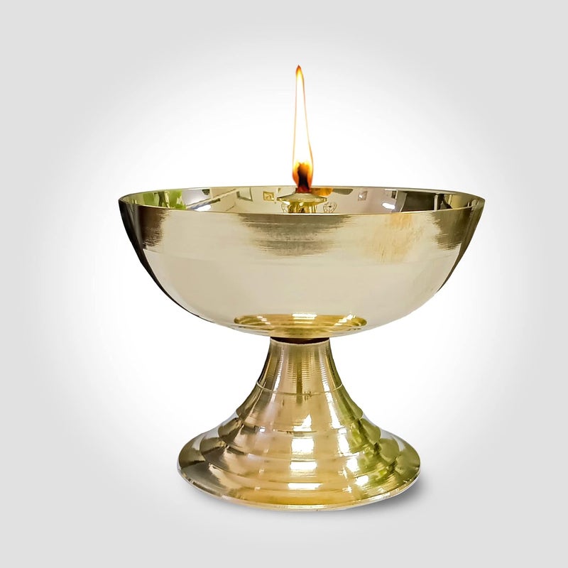 Vintageware Vintageware Brass Round Deepak Akhand Diya for Puja Arti in Home and Office Diwali Lights for Decoration Golden Large Height7cm Diameter85cm 