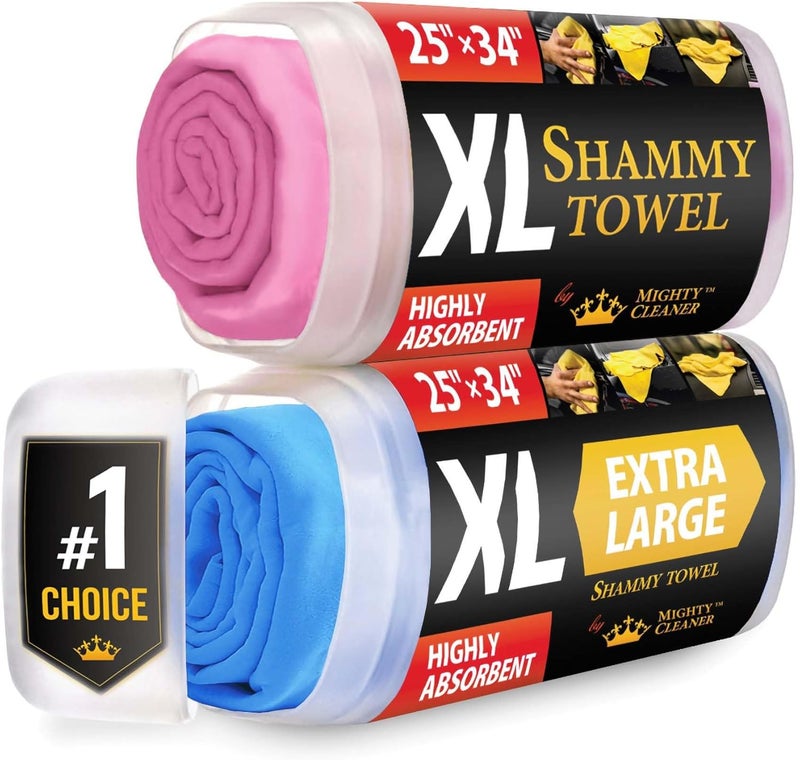 Mighty Cleaner Premium XL Shammy Towel for Car - 2 Pack (34"x25") - Super Absorbent Chamois Cloth - Image 1
