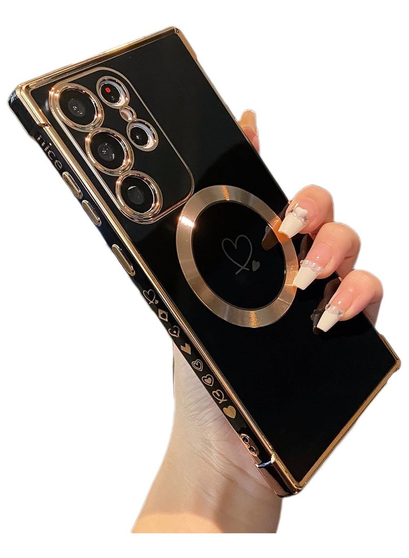 VKL Samsung Galaxy S25 Ultra Case Compatible with Mag-safe, for Women Cute Heart, Support Wireless Charging Electroplated Camera Lens Protection Cover Case for Samsung S25 Ultra (Black) - Image 1