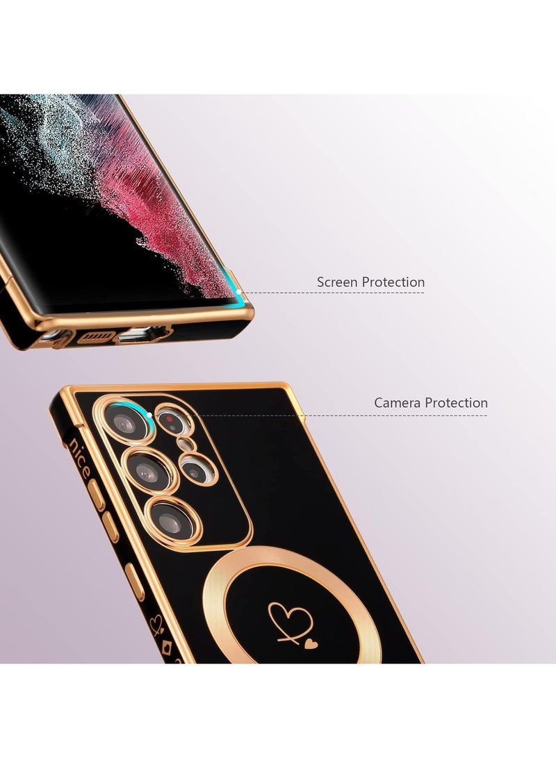 VKL Samsung Galaxy S25 Ultra Case Compatible with Mag-safe, for Women Cute Heart, Support Wireless Charging Electroplated Camera Lens Protection Cover Case for Samsung S25 Ultra (Black) - Image 2