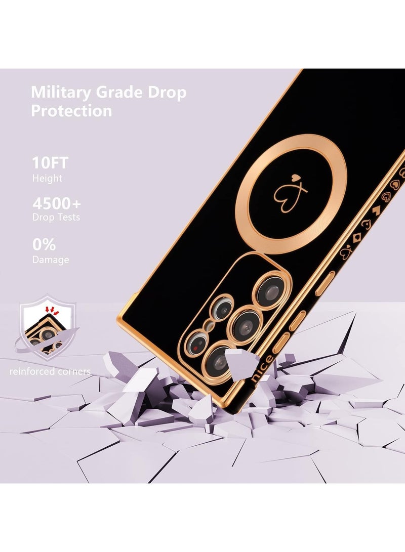 VKL Samsung Galaxy S25 Ultra Case Compatible with Mag-safe, for Women Cute Heart, Support Wireless Charging Electroplated Camera Lens Protection Cover Case for Samsung S25 Ultra (Black) - Image 3