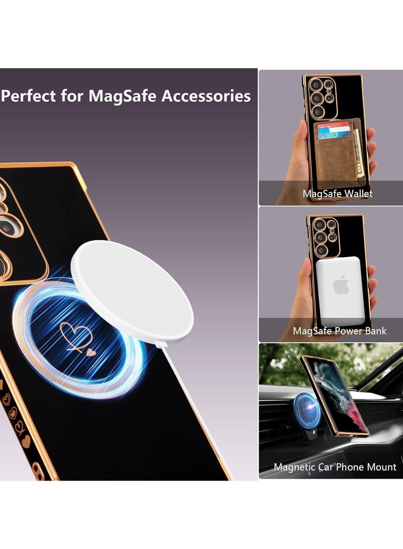 VKL Samsung Galaxy S25 Ultra Case Compatible with Mag-safe, for Women Cute Heart, Support Wireless Charging Electroplated Camera Lens Protection Cover Case for Samsung S25 Ultra (Black) - Image 4