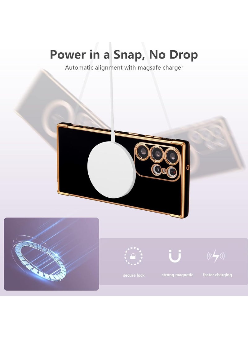 VKL Samsung Galaxy S25 Ultra Case Compatible with Mag-safe, for Women Cute Heart, Support Wireless Charging Electroplated Camera Lens Protection Cover Case for Samsung S25 Ultra (Black) - Image 5