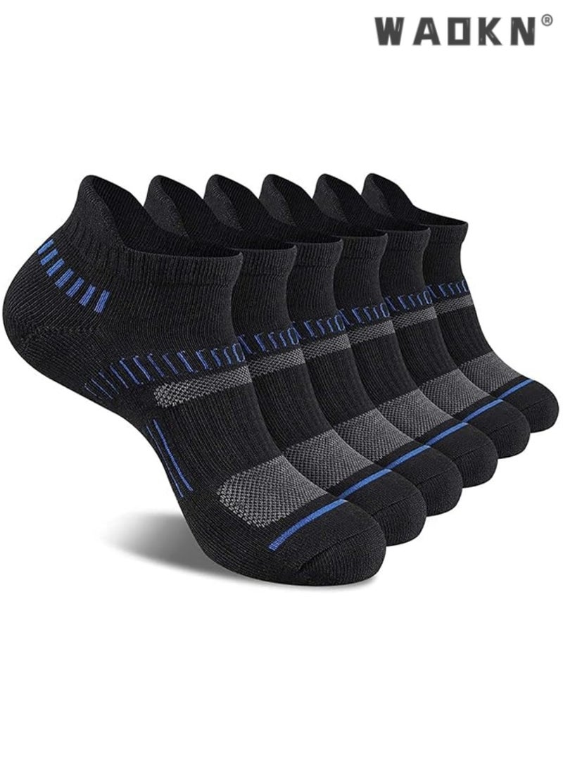 WAOKN Men's Sports Comfortable Low-Cut Breathable Cushioned Socks, 6-Pair Pack in Black, Specifically Designed Low-Tab Socks for Sports Enthusiasts - Image 1