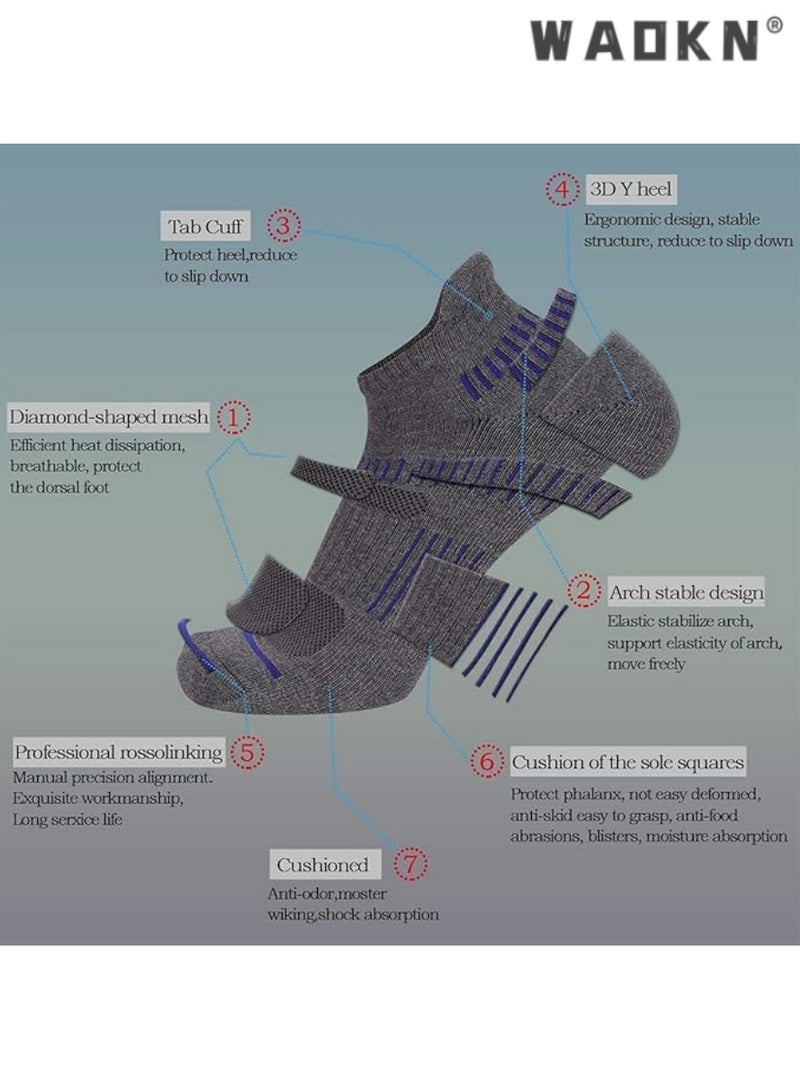 WAOKN Men's Sports Comfortable Low-Cut Breathable Cushioned Socks, 6-Pair Pack in Black, Specifically Designed Low-Tab Socks for Sports Enthusiasts - Image 4