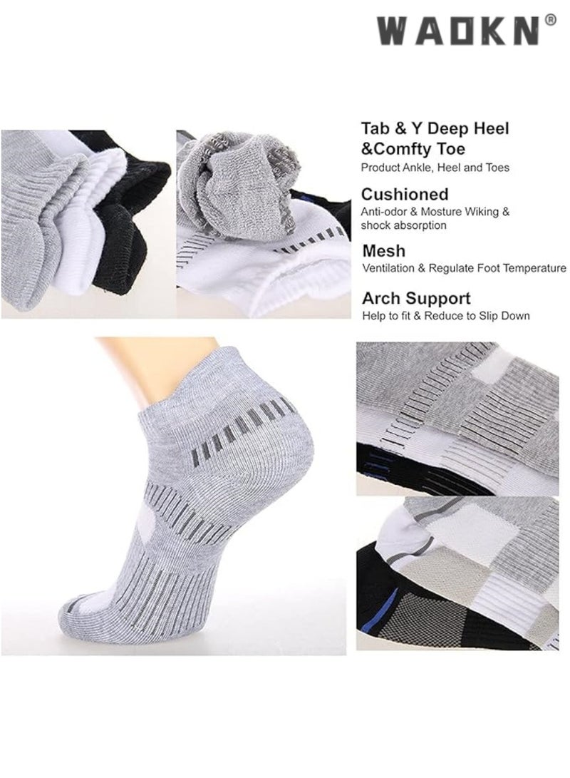 WAOKN Men's Sports Comfortable Low-Cut Breathable Cushioned Socks, 6-Pair Pack in Black, Specifically Designed Low-Tab Socks for Sports Enthusiasts - Image 2