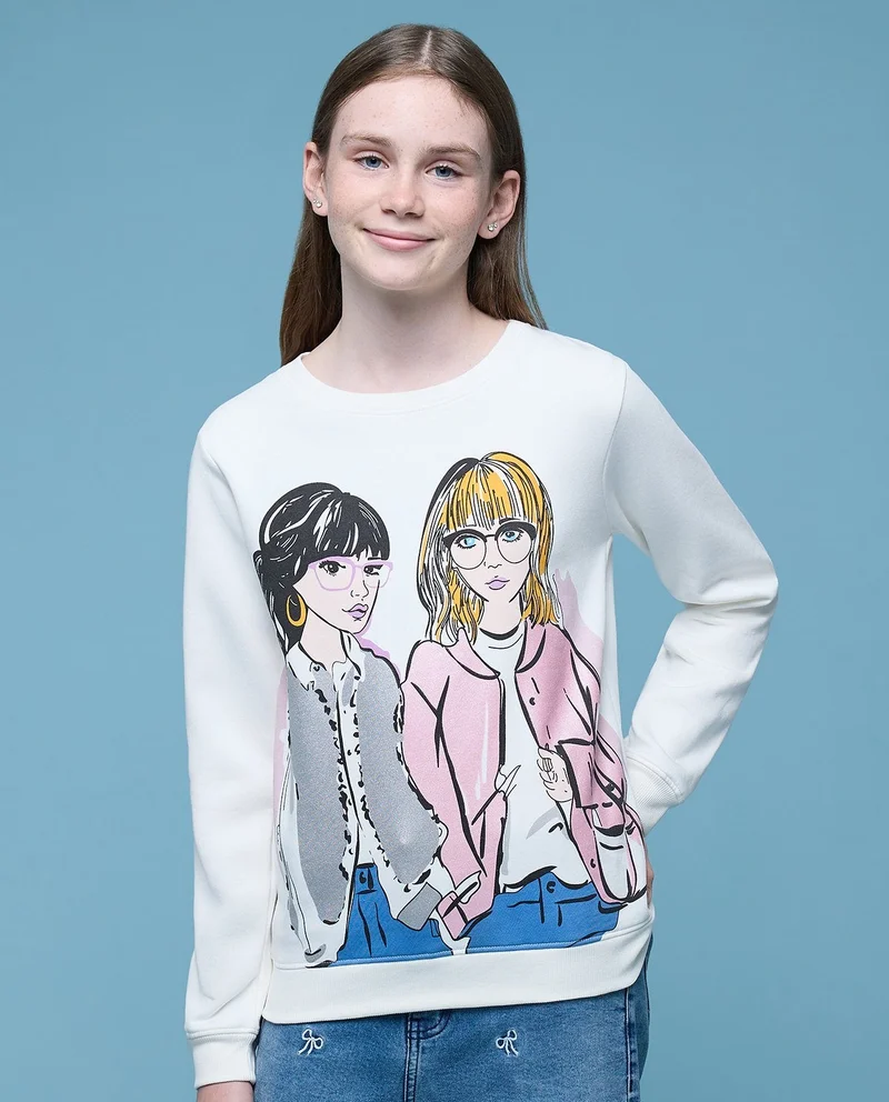R&B Printed Sweatshirt with Crew Neck and Long Sleeves