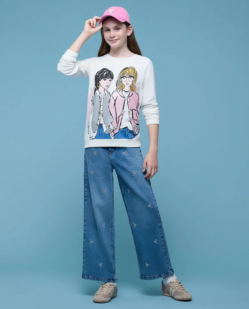 R&B Printed Sweatshirt with Crew Neck and Long Sleeves