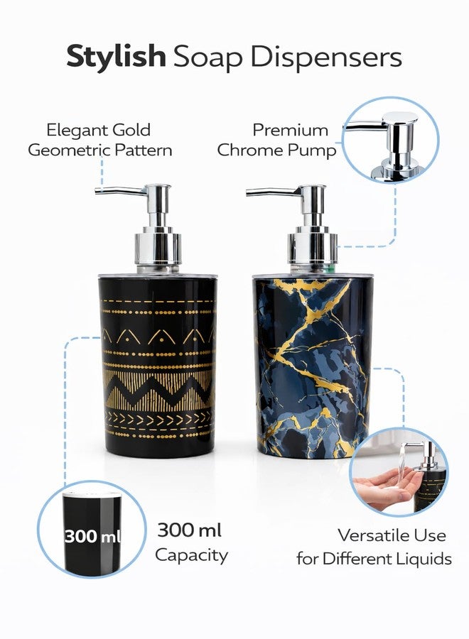 LAGET® Refillable 300 ML Liquid Soap Dispenser Set for Wash Basin Kitchen Sink| Refillable Handwash Dispenser Bottle- Set of 2 (Black Thunder Black Gold Line) - Image 5
