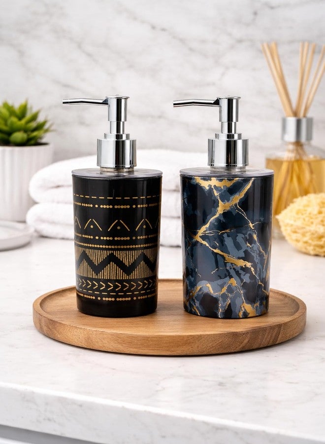 LAGET® Refillable 300 ML Liquid Soap Dispenser Set for Wash Basin Kitchen Sink| Refillable Handwash Dispenser Bottle- Set of 2 (Black Thunder Black Gold Line) - Image 1