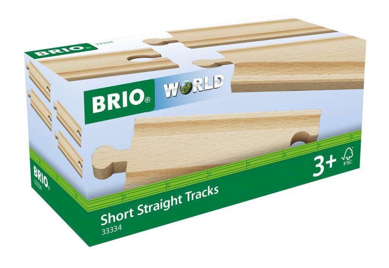 BRIO World 33334 - Premium Short Straight Tracks - 4 Piece Wooden Train Toy Set for Kids | Enhances Motor Skills | FSC-Certified Wood | Compatible with All BRIO Train Sets - Image 1