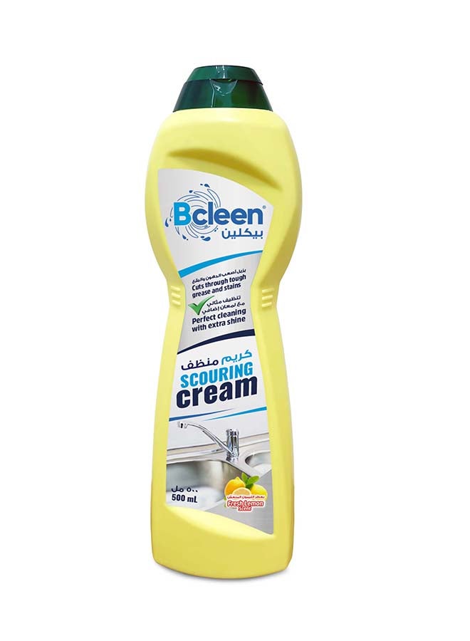 Bcleen Scouring Cream Cleaner, for extra shine with all new Fresh Lemon Scent which eliminates grease, burnt food & limescale stains 500ml