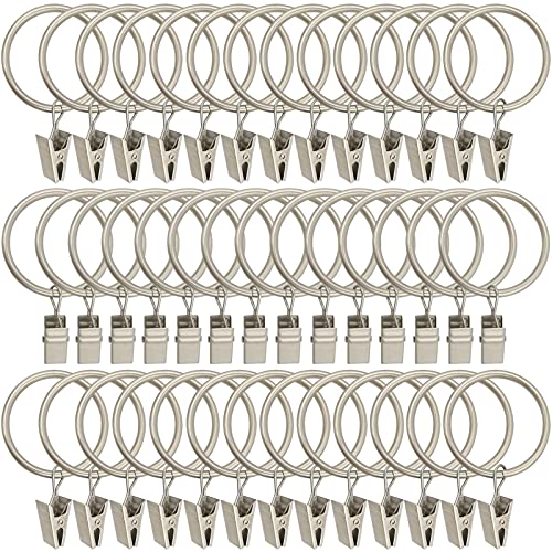 LLPJS 40 Pack Metal Curtain Rings with Clips Curtain Clip Rings Hooks for Hanging Drapery Drapes Bows Curtain Rod Rings 15 inch Interior Diameter Matte Silver