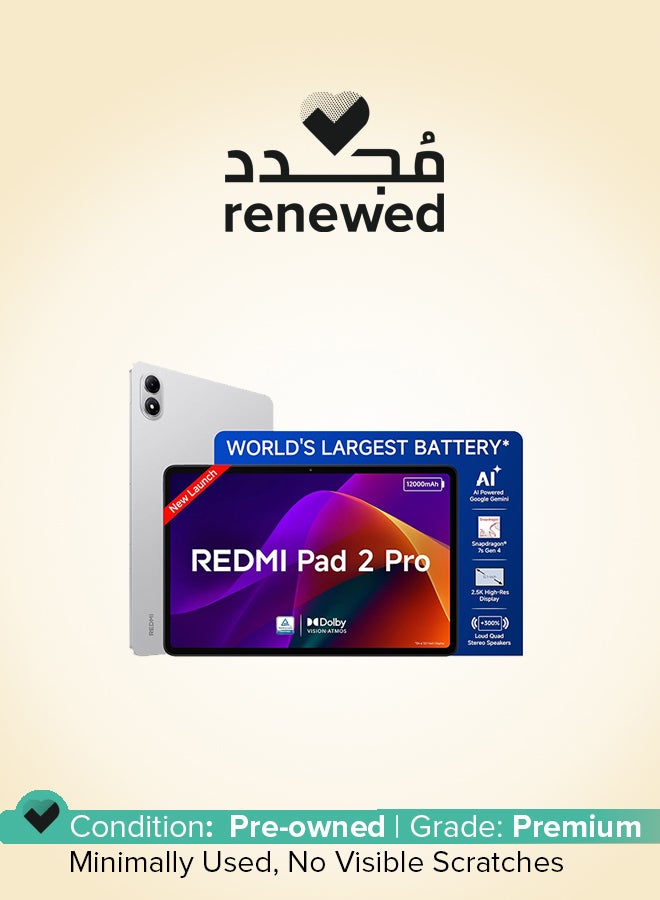 شاومي Renewed - Redmi Pad 2 Pro [Smartchoice] | 12000mAh | Snapdragon 7s Gen 4 | 12.1-inch,2.5K Display |83+ Days Standby |HyperOS 2 |120Hz |Dolby Vision Atmos |Wi-Fi 6 |AI Powered | 8GB, 128GB | Quick Silver - Image 1