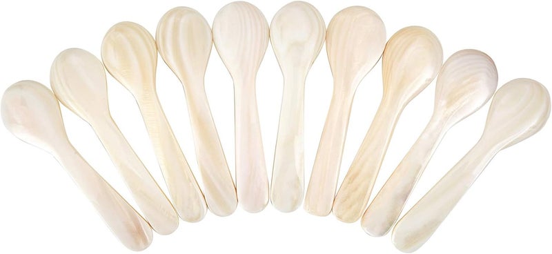 DUEBEL Set of 10 White Mother of Pearl MOP Caviar Spoons for Caviar, Egg, Icecream, Coffee Serving (White, 8x2.3cm) - Image 5